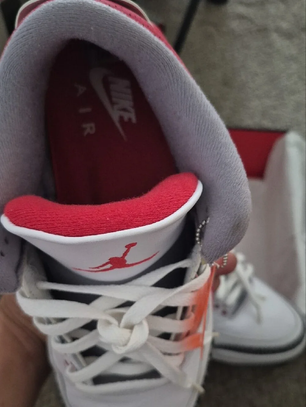 Air Jordan 3 Retro White Fire Red Leather Sneakers